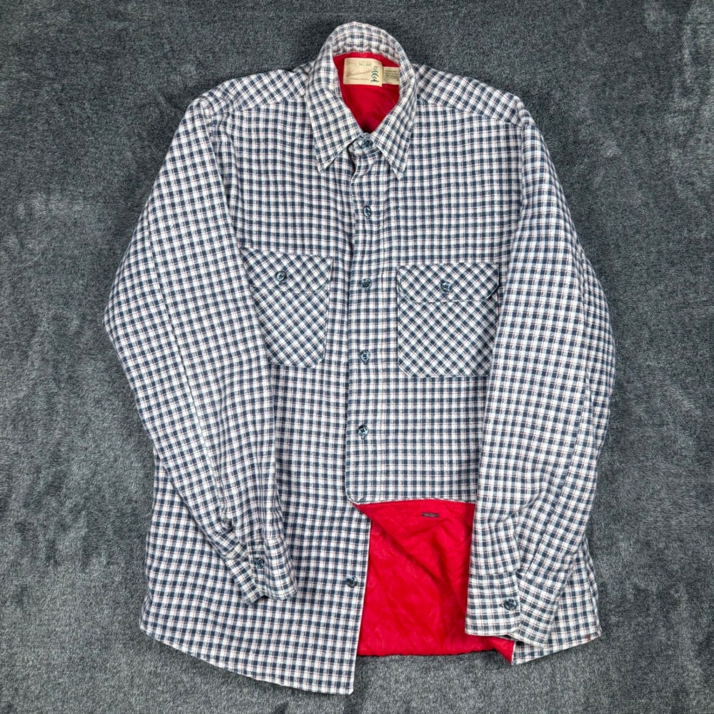 Vintage Sears Fieldmaster Quilted Flannel Shirt Jacket Plaid Tall USA 70s 80s